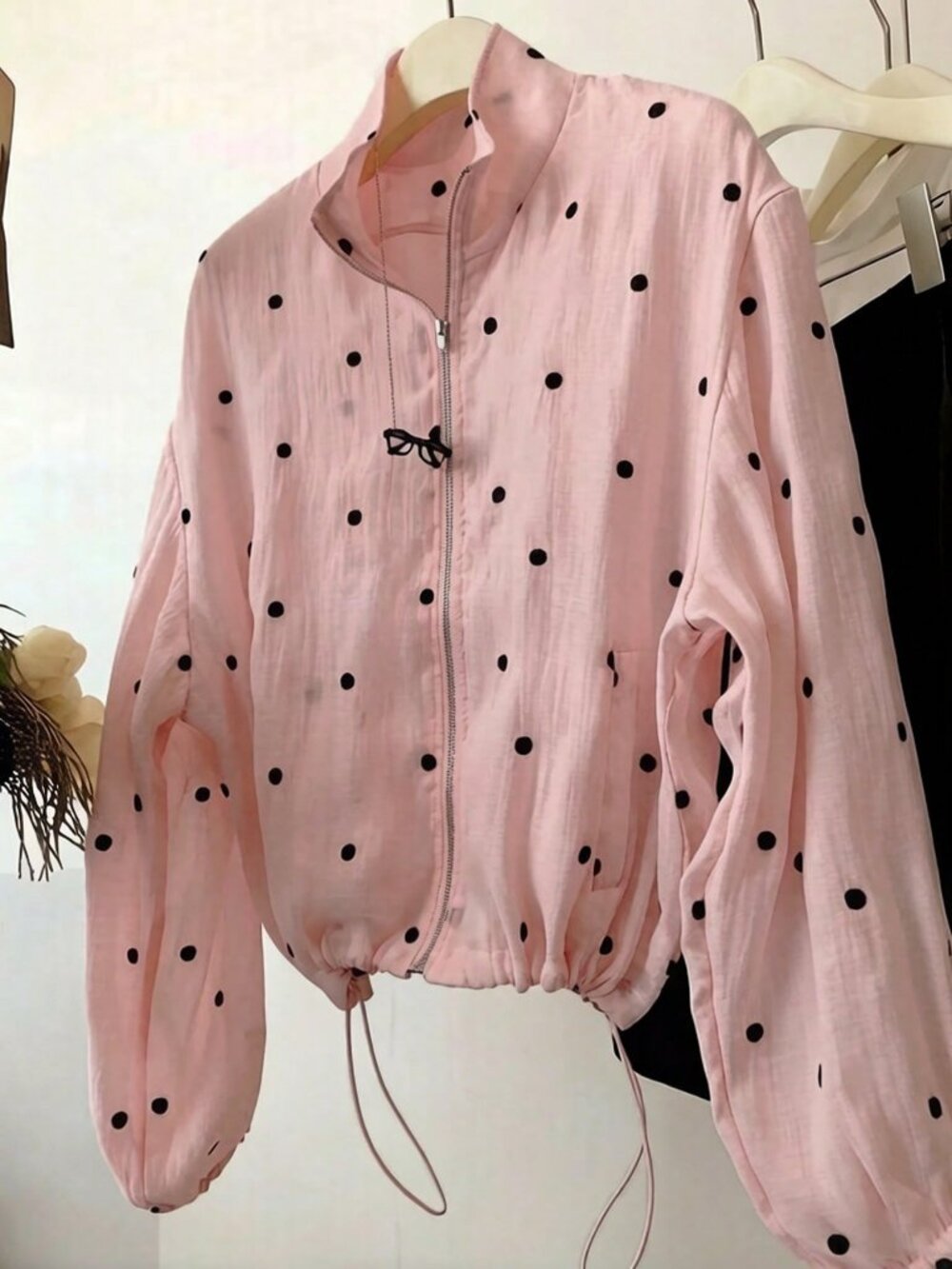 Pink Casual Women's Polka Dot Print Zip-Up Lightweight Jacket - Picture 6 of 6
